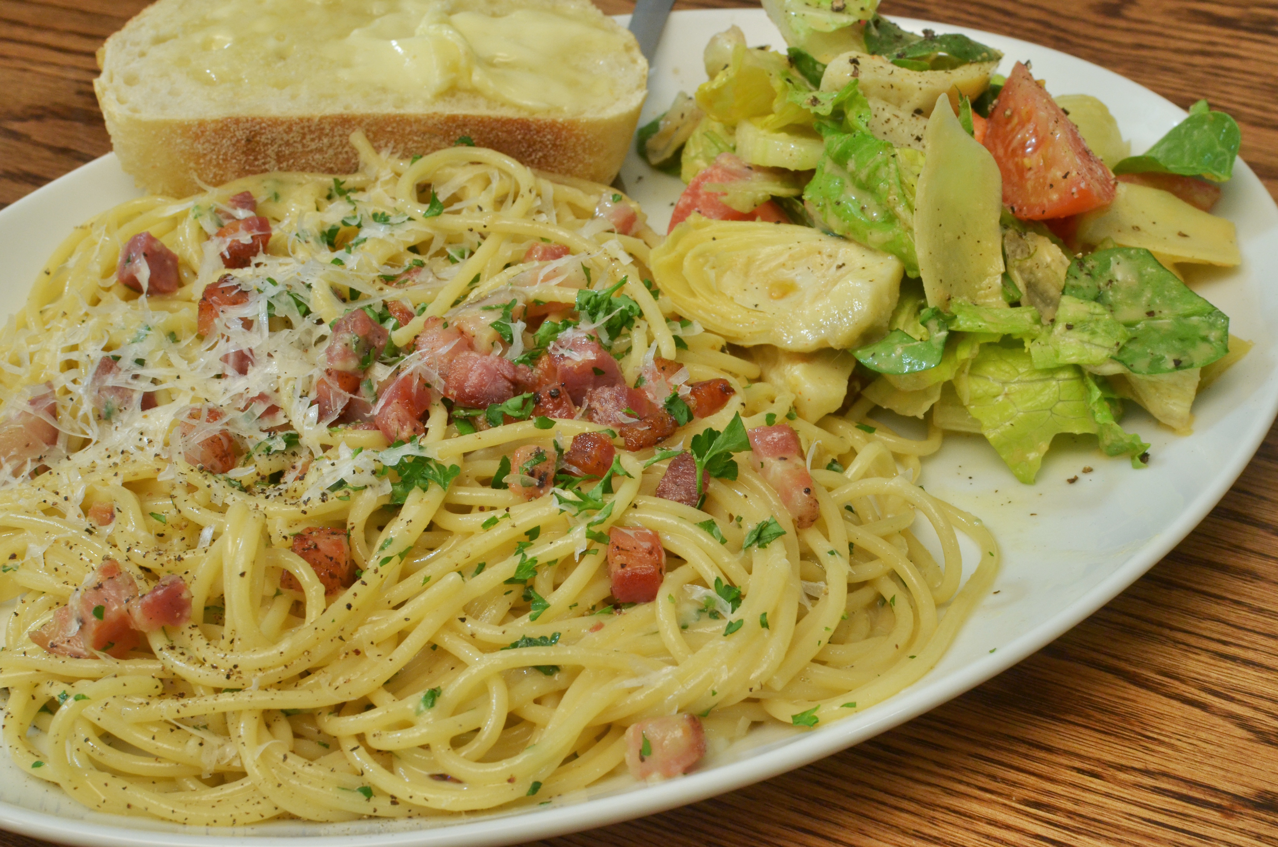 Spaghetti with Lemon, Olives & Pancetta