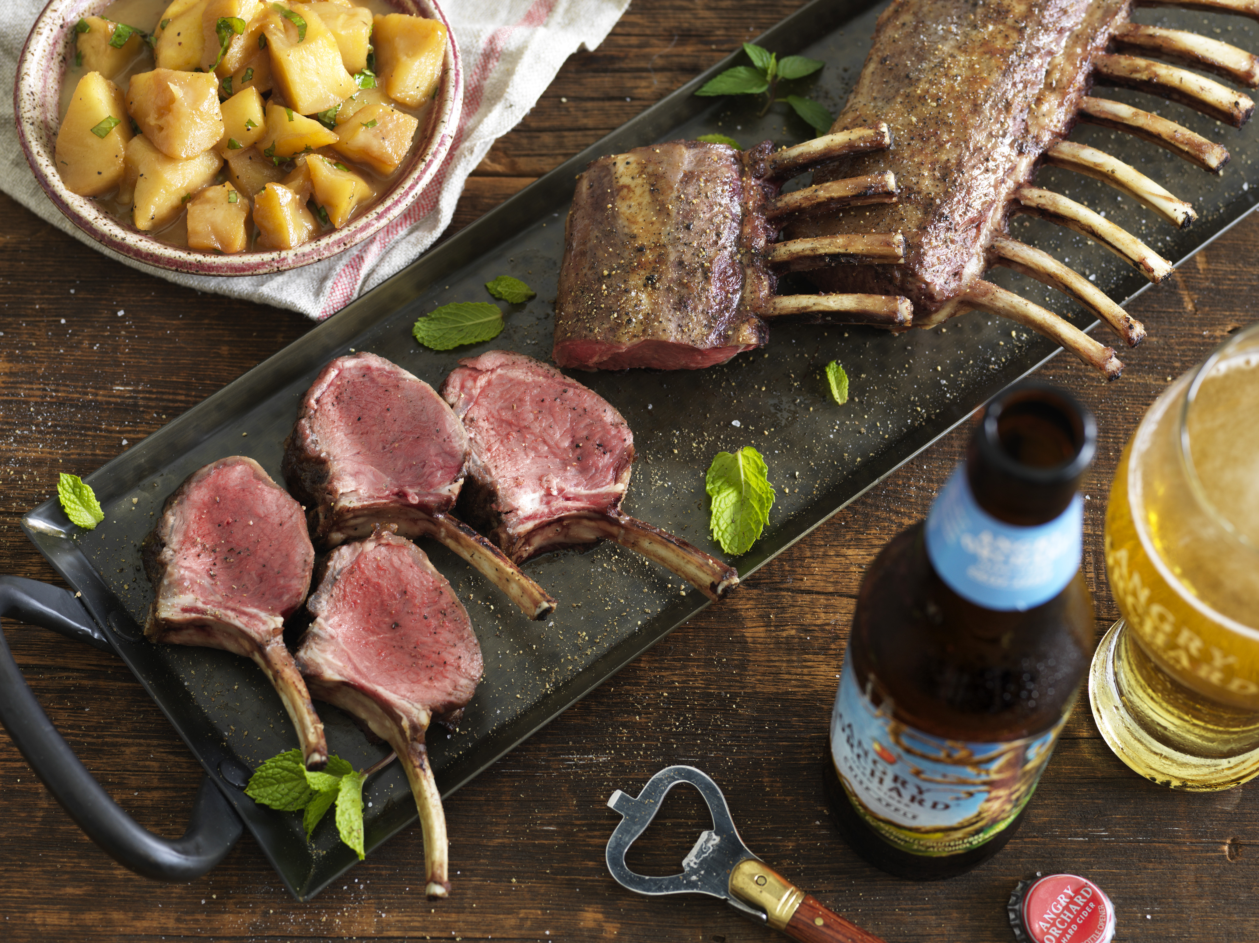 Angry Orchard’s – Oven Roasted Lamb Rack with Cider, Apples, and Mint